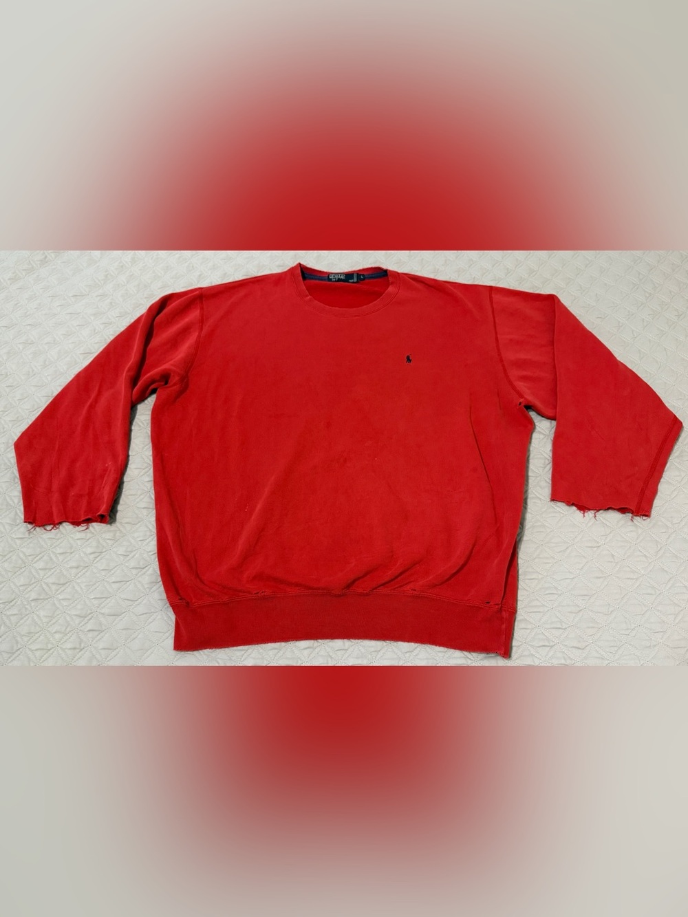 Polo Ralph Lauren Mens Large Crewneck Sweatshirt Red Distressed Grunge VTG 90’s